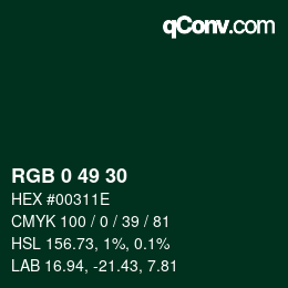 颜色代码: RGB 0 49 30 | qconv.com