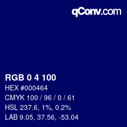 Color code: RGB 0 4 100 | qconv.com