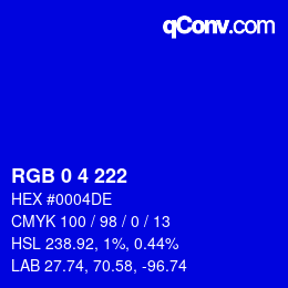 Color code: RGB 0 4 222 | qconv.com