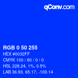 Color code: RGB 0 50 255 | qconv.com