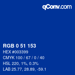 Color code: RGB 0 51 153 | qconv.com