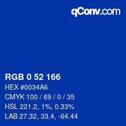 Color code: RGB 0 52 166 | qconv.com