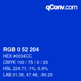 Color code: RGB 0 52 204 | qconv.com