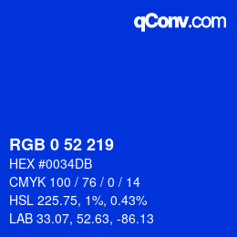 Color code: RGB 0 52 219 | qconv.com