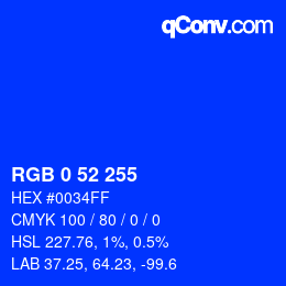 Color code: RGB 0 52 255 | qconv.com