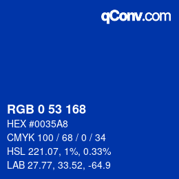 Color code: RGB 0 53 168 | qconv.com