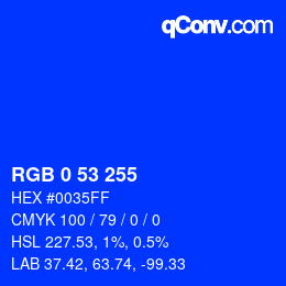 Color code: RGB 0 53 255 | qconv.com