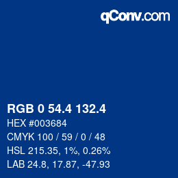 カラーコード: RGB 0 54.4 132.4 | qconv.com