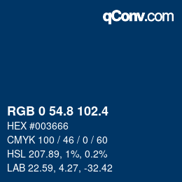 カラーコード: RGB 0 54.8 102.4 | qconv.com
