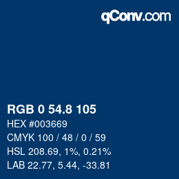 カラーコード: RGB 0 54.8 105 | qconv.com
