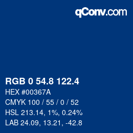 カラーコード: RGB 0 54.8 122.4 | qconv.com