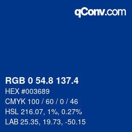 カラーコード: RGB 0 54.8 137.4 | qconv.com
