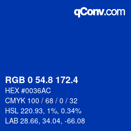 カラーコード: RGB 0 54.8 172.4 | qconv.com