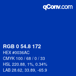カラーコード: RGB 0 54.8 172 | qconv.com
