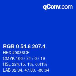 カラーコード: RGB 0 54.8 207.4 | qconv.com