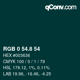 Color code: RGB 0 54.8 54 | qconv.com