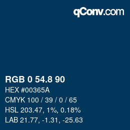 Color code: RGB 0 54.8 90 | qconv.com