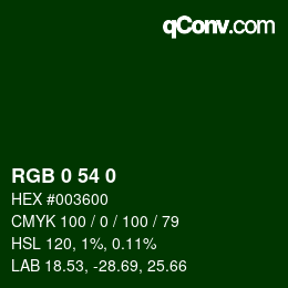 Color code: RGB 0 54 0 | qconv.com