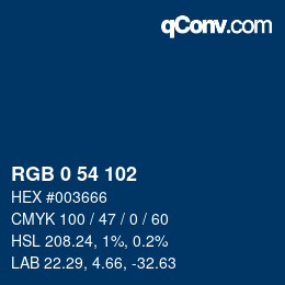 Color code: RGB 0 54 102 | qconv.com