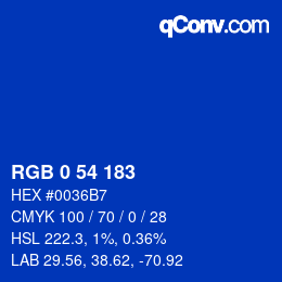 Color code: RGB 0 54 183 | qconv.com