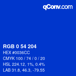 カラーコード: RGB 0 54 204 | qconv.com