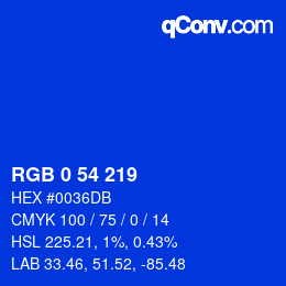 Color code: RGB 0 54 219 | qconv.com