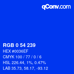 Color code: RGB 0 54 239 | qconv.com