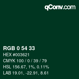Color code: RGB 0 54 33 | qconv.com