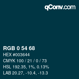 Color code: RGB 0 54 68 | qconv.com