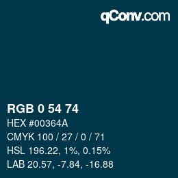 Color code: RGB 0 54 74 | qconv.com