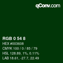 Color code: RGB 0 54 8 | qconv.com