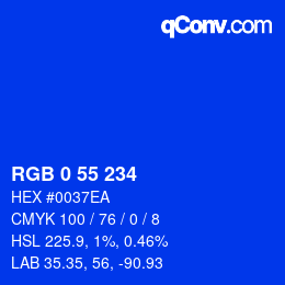 Color code: RGB 0 55 234 | qconv.com