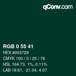 Color code: RGB 0 55 41 | qconv.com