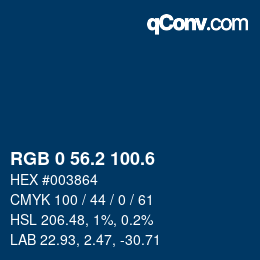 カラーコード: RGB 0 56.2 100.6 | qconv.com
