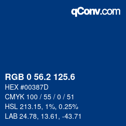 カラーコード: RGB 0 56.2 125.6 | qconv.com