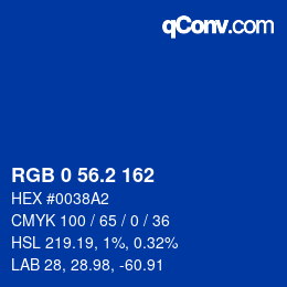 カラーコード: RGB 0 56.2 162 | qconv.com