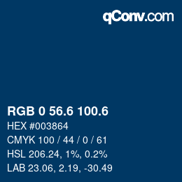 カラーコード: RGB 0 56.6 100.6 | qconv.com