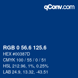 カラーコード: RGB 0 56.6 125.6 | qconv.com