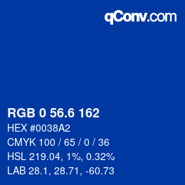 カラーコード: RGB 0 56.6 162 | qconv.com