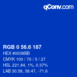 カラーコード: RGB 0 56.6 187 | qconv.com