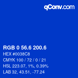カラーコード: RGB 0 56.6 200.6 | qconv.com
