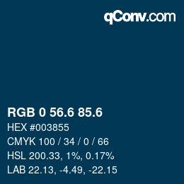 カラーコード: RGB 0 56.6 85.6 | qconv.com