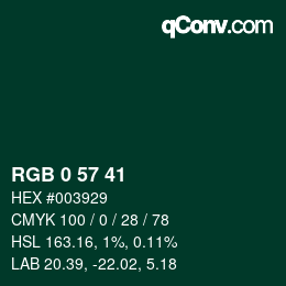 カラーコード: RGB 0 57 41 | qconv.com