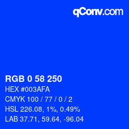 Color code: RGB 0 58 250 | qconv.com