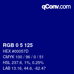 Color code: RGB 0 5 125 | qconv.com