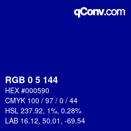 颜色代码: RGB 0 5 144 | qconv.com