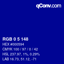 カラーコード: RGB 0 5 148 | qconv.com