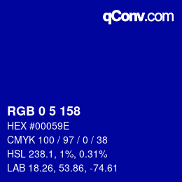 Farbcode: RGB 0 5 158 | qconv.com