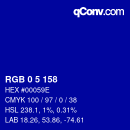 カラーコード: RGB 0 5 158 | qconv.com