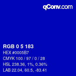 Color code: RGB 0 5 183 | qconv.com